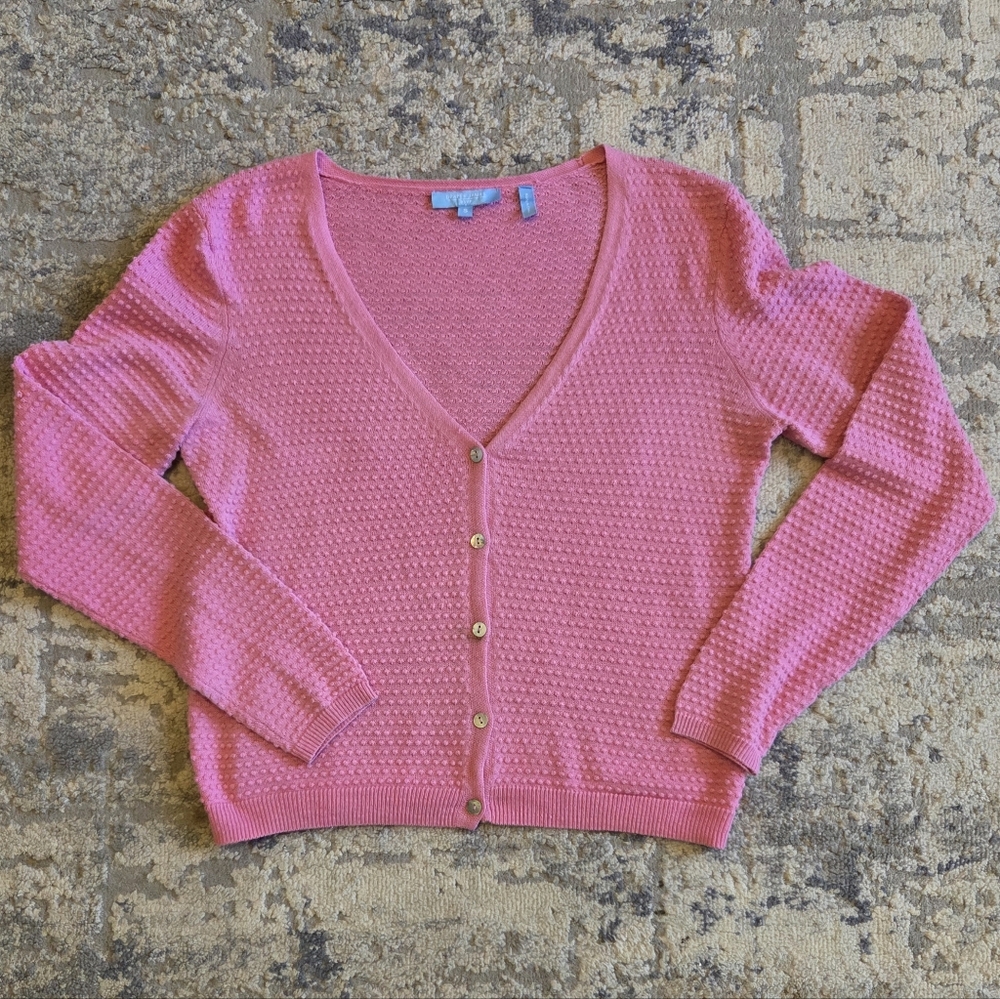 Draper James Pink Textured V-Neck Cardigan